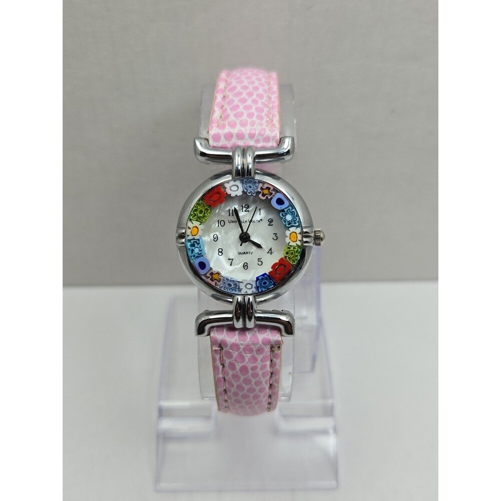 Uno Alla Volta Murano Glass Millefiori Womens Watch Pink Leather New Battery MOP
